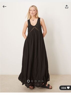 ASOS Black Boho Lace-Trim Maxi Dress